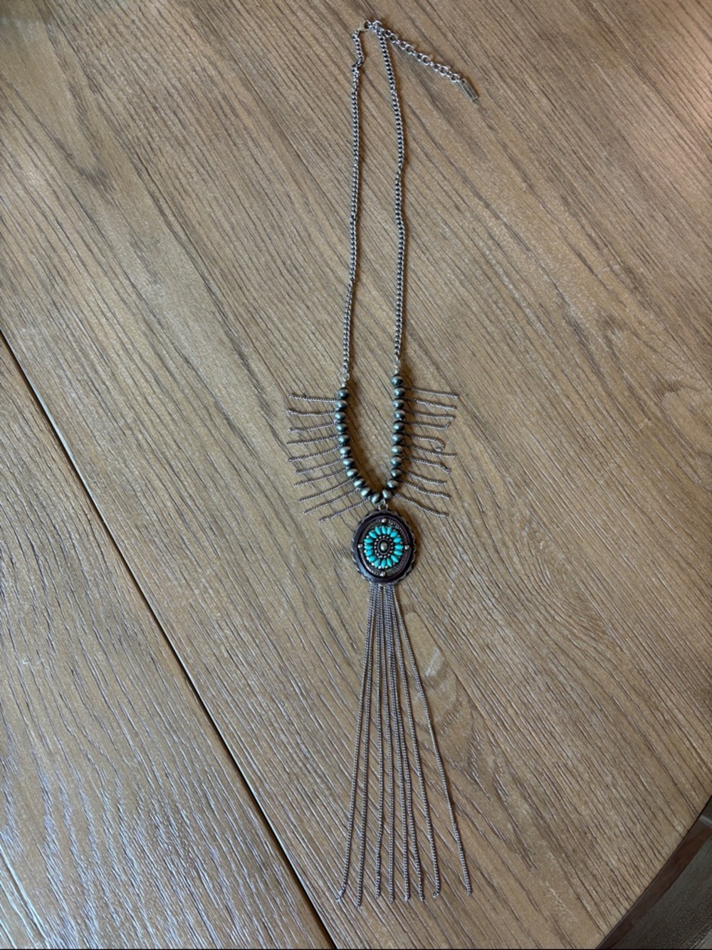 Turquoise Pendant Fringe Necklace - Women Jewelry